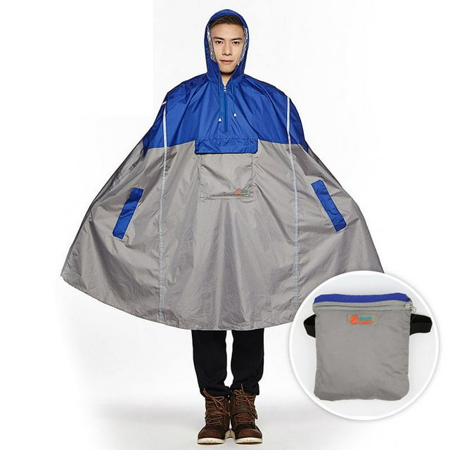 Ligero Ciclismo Poncho de lluvia Transpirable Bicicleta con capucha Impermeable Capa de lluvia con tiras reflectoras (azul)