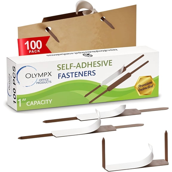 100 Pcs of 1 Capacity Premium Self Adhesive Prong Paper Fastener Bases, 2.75 Inch Center for Paper File Clip Folder Accessories, 100 per Box