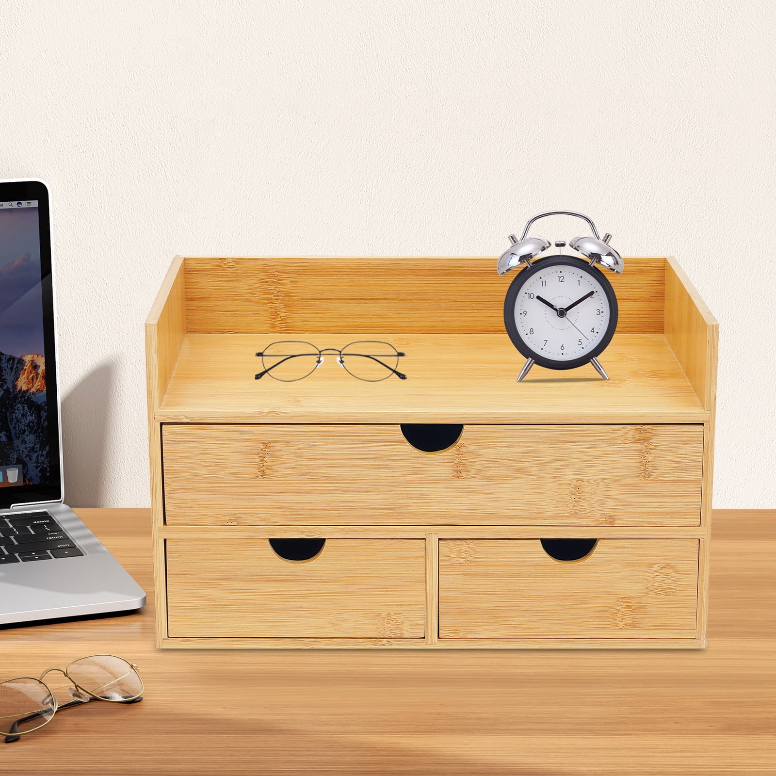 Vintoro Natural Bamboo Desk Organizer with 3 Drawers, Mini Storage Organization Box, for Office Home