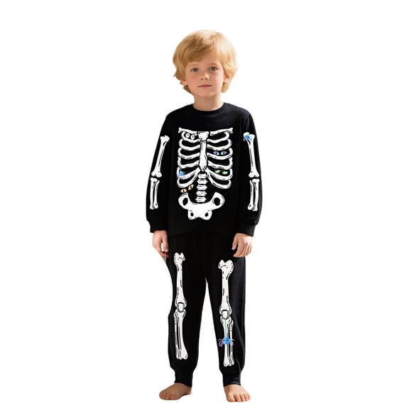 WOYY Boys Halloween Pajamas Glow In The Dark Long Sleeve Top Pants Sleepwear Set, Sizes 2-8