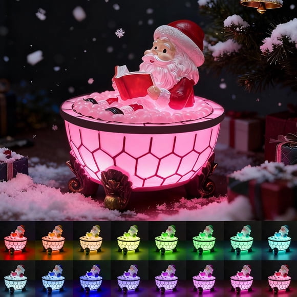 Lámpara nocturna LED de Papá Noel en bañera de burbujas navideña