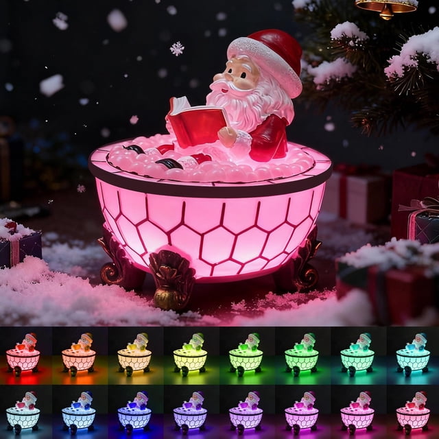 Lámpara nocturna LED de Papá Noel en bañera de burbujas navideña