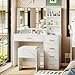 thumbnail image 3 of AOGLLATI Makeup Vanity Set with Lights, Vanity Desk with Mirror and Lights, White Vanity Table with Cushioned Stool, Makeup Desk with Charging Station, Visible Drawers, Open Storage Shelves, 3 of 4
