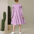 thumbnail image 6 of IVEYRTF Girls Long Sleeve Ruffle Hem Dress Princess Party Wear Flare Dress Elegant Basic Casual Style for School Vacation Daily Outfit Holiday Festive(Purple#1,12 Years), 6 of 7