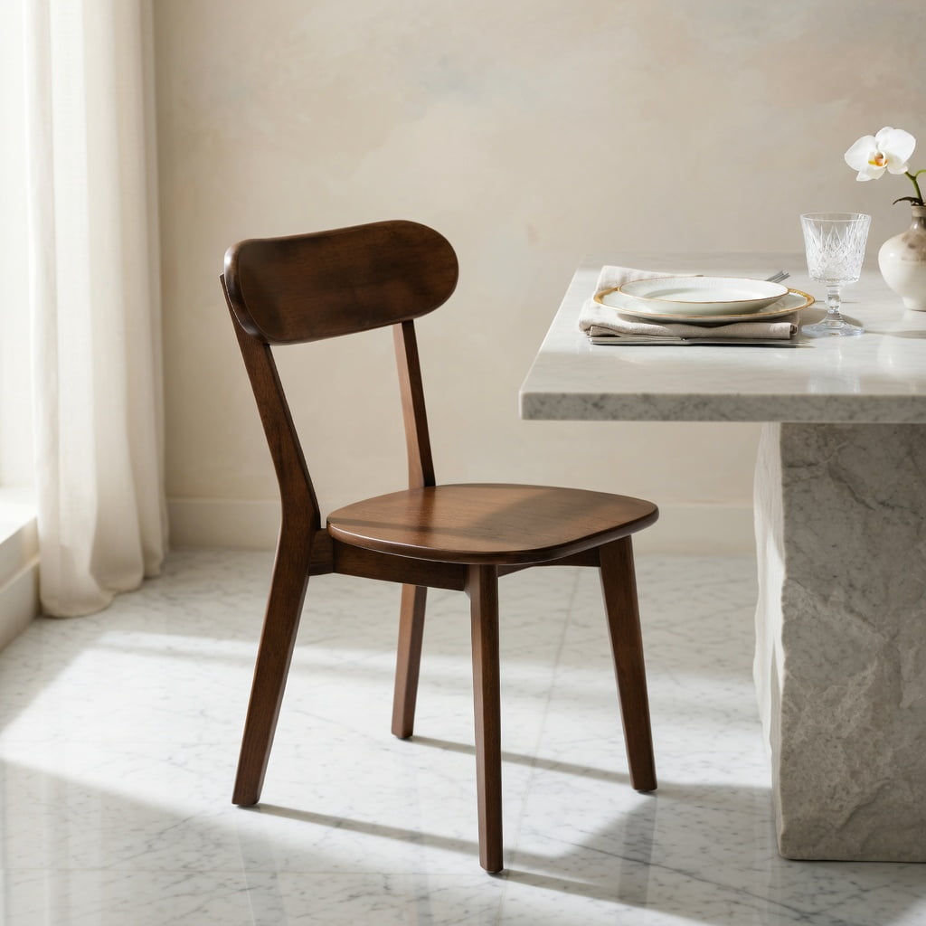 Hommoo Mid Century Modern Solid Wood Dining Chair, Ergonomic Curved Backrest, Adjustable Leveling Feet, Sturdy Slanted Legs for Dining Room, Kitchen & Living Room, Walnut