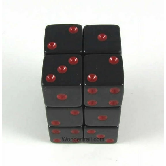 Black Opaque Dice with Red Pips D6 16mm (5/8in) Pack of 12 Koplow Games