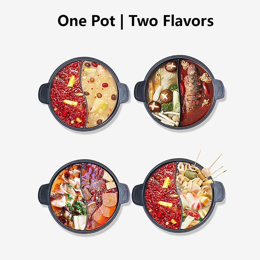 Joydeem Electric Multifunctional Hot Pot with Divider, Double Flavor Non-Stick Pot, Temperature Control, Large 5L Capacity for 6-8 People, 1500W, White
