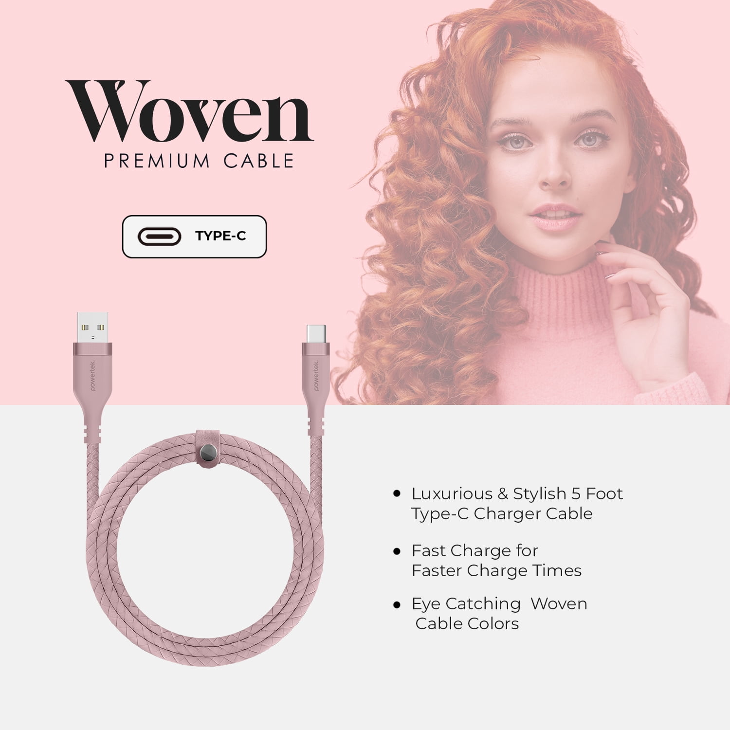 Liquipel Powertek USB-A to USB-C Woven Cable - Pink