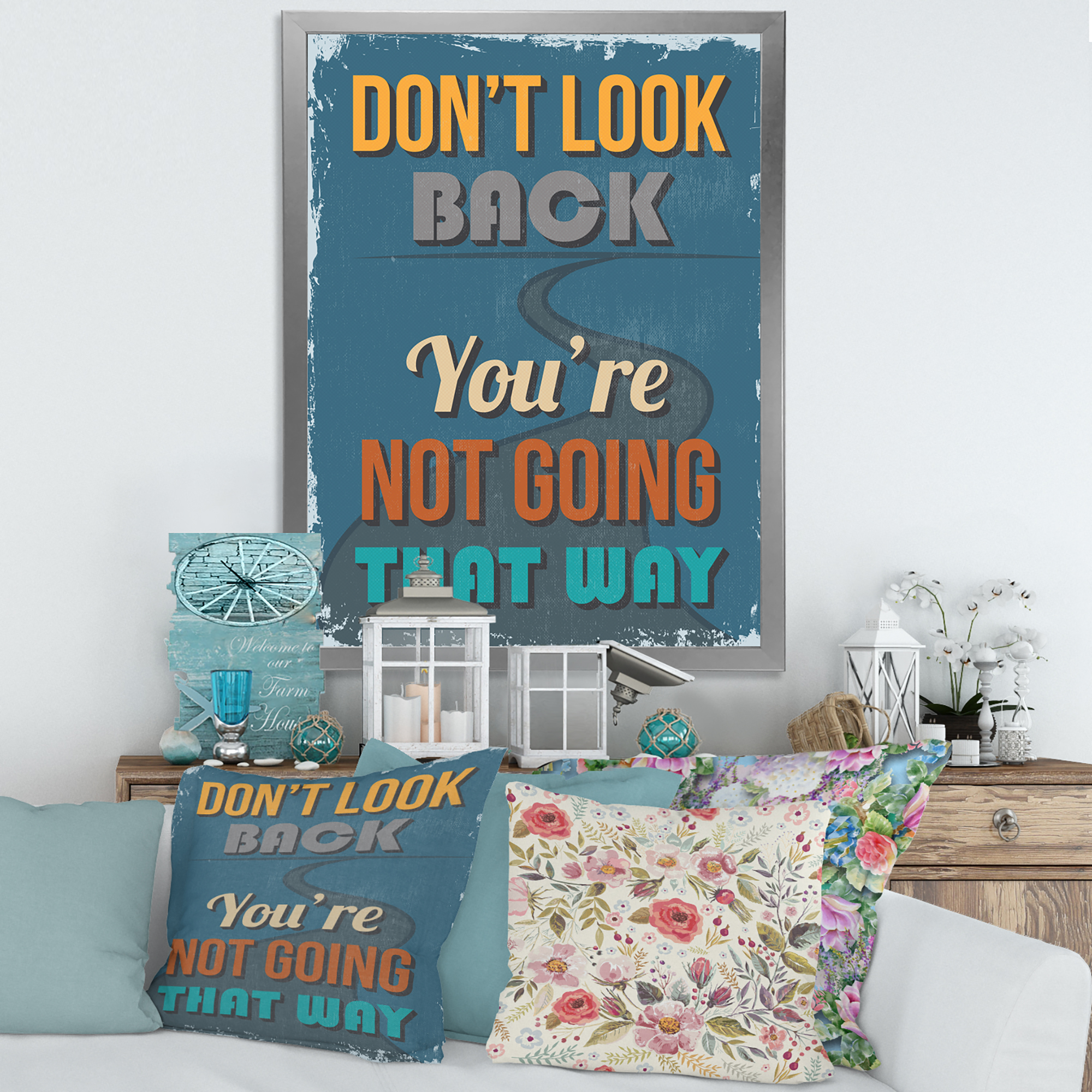 Designart 'Abstract Quote Don't Look Back You're Not Going That Way' Traditional Framed Art Print