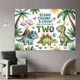 thumbnail image 2 of Cartoon Dinosaur Birthday Backdrop Stomp Chomp Chew Our Little Dino is TWO Photography Background Tropical Jungle Dinosaur 2nd Birthday Party Decorations Banner Supplies Photo Booth Props, 2 of 6