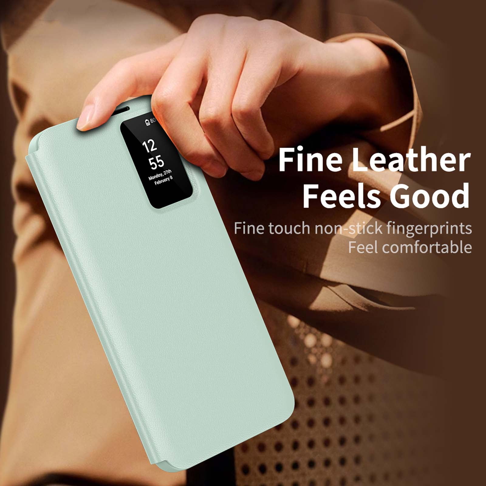 for Samsung Galaxy S26 Plus Smart Wallet Phone Case, Protective Cover with Smart Small Screen View, Finger Tap Control, Slim Design, Card Holder Pocket, PU Leather Flip Cover, Green