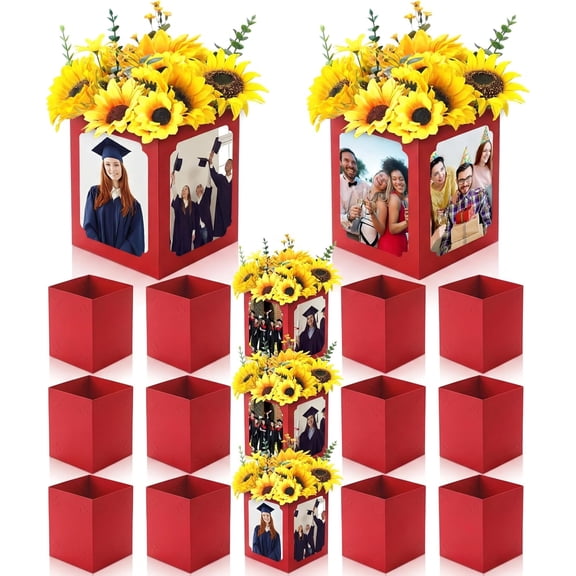 12 Pcs Graduation Box Centerpieces for Table 6/7 Inch Photo Display Congrats Grad Party Favor Gift College Picture Box Photo Props Frame for Graduation Table Decoration(Red)