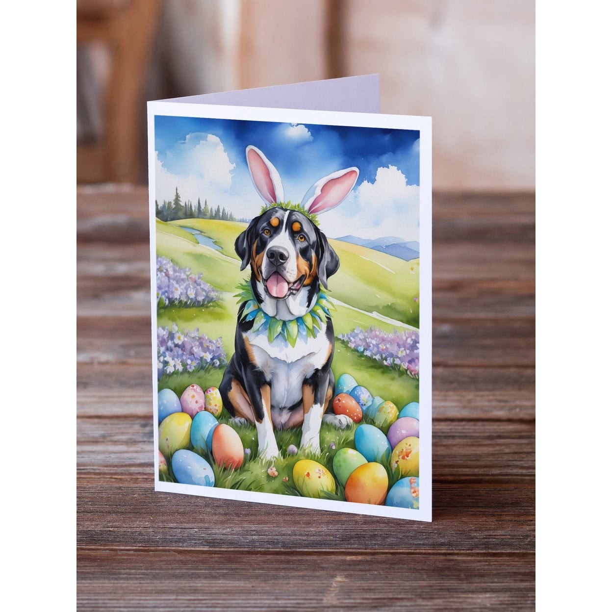 Greater Swiss Mountain Dog Easter Egg Hunt Greeting Cards Pack of 8 7 in x 5 in