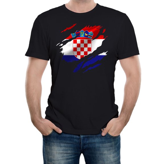 Reality Glitch Torn Croatia Flag T-Shirt – Patriotic Croatian Pride Tee for Men