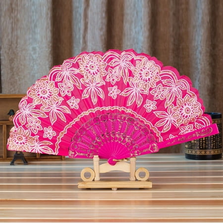 

1 Chinese Style Gold-Stamped Folding Fan Rose Red Paper Fans Set Yuoaen Chinese Style Dance Wedding Party Lace Silk Folding Hand Held Flower Fan Hot Paper Fan Case