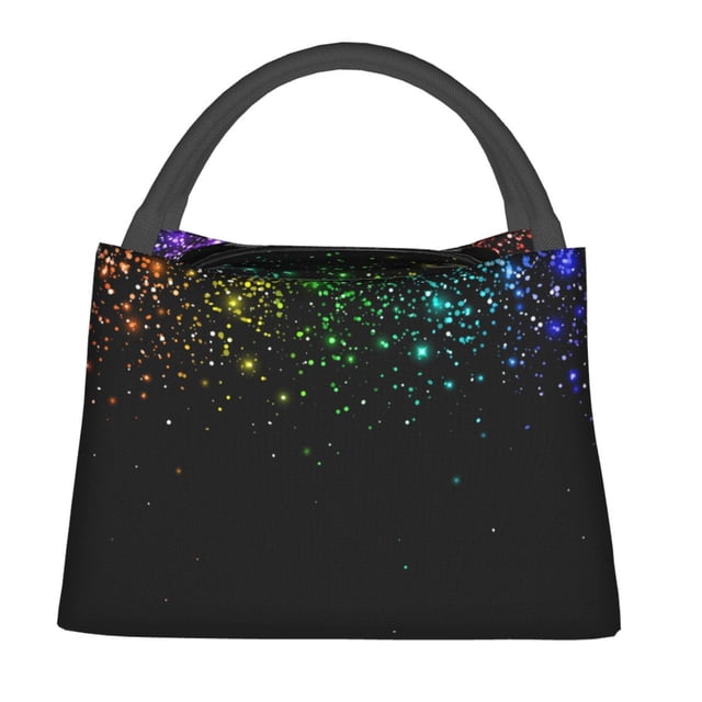 Easygdp Night Rainbow Sparkles Bolsa de Almuerzo Insulada Reutilizable, Bolsa de Mano y Bandolera para Oficina, Trabajo, Viajes