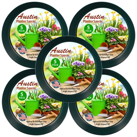 Austin Planter 5 inch(4 inch Base) Plant Saucer Hunter Green Colored (5 Pack )-Polypropylene-Indoor/Outdoor- Made in USA