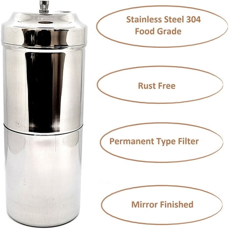 KERAM south indian coffee drip maker-permanent/reusable phin filter for 3-4 serving cup 6.6 Oz(200 ml) made of metal SS 304 food grade camping/travelling small decoction dripper maker Sil