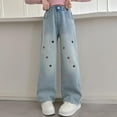 thumbnail image 2 of MKOSPLRT Y2K Jeans for Girl 5-15Y High Elastic Waist Wide Leg Jenas Stars Embroidery Distressed Denim Pants with Pockets, 2 of 10