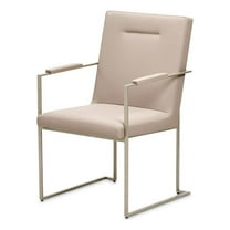 Michael Amini Marin 22"W Stainless Steel Dining Arm Chair in Greige Beige