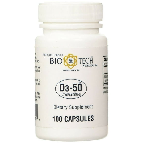Bio-Tech Pharmacal Vitamin D3-50 Cholecalciferol 50000 IU 100 Capsules 3 Pack