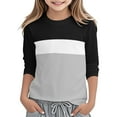 thumbnail image 2 of ZHOGXU Big Kids Girls Tee Long Sleeve Round Neck Color Block Soft Comfortable Casual Top For Everyday Wear Black 9-10 Years, 2 of 5