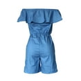 thumbnail image 2 of Okbabeha Ladies Solid Color Jumpsuit, Off Shoulder Flouncing Denim Shorts, 2 of 6