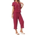 thumbnail image 4 of INSPIRE CHIC Women's Capri Pajamas Short Sleeve Button Down Tops with Pants 2 Piece Sleepwear Lounge Set with Pockets S Red, 4 of 6