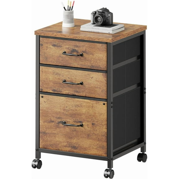 3 Drawer Mobile File Cabinet with Wheels Fabric Vertical Filing Cabinet fits A4 or Letter Size for Home Office,Rustic Brown2