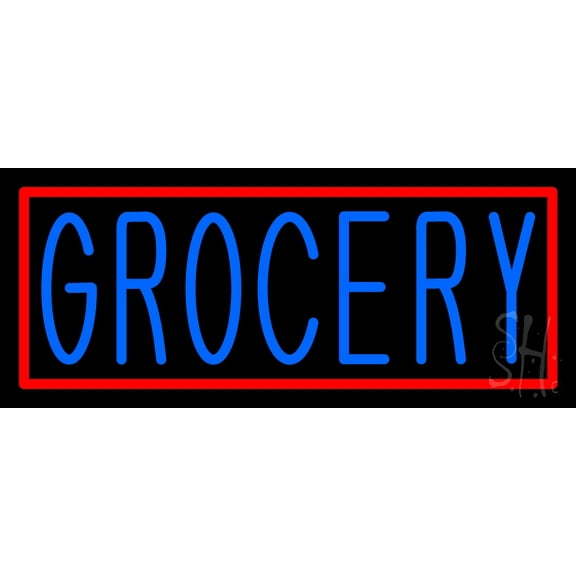 Grocery LED Neon Sign 10 x 24 - inches, Black Square Cut Acrylic Backing, with Dimmer - Bright and Premium built indoor LED Neon Sign for Defence Force.