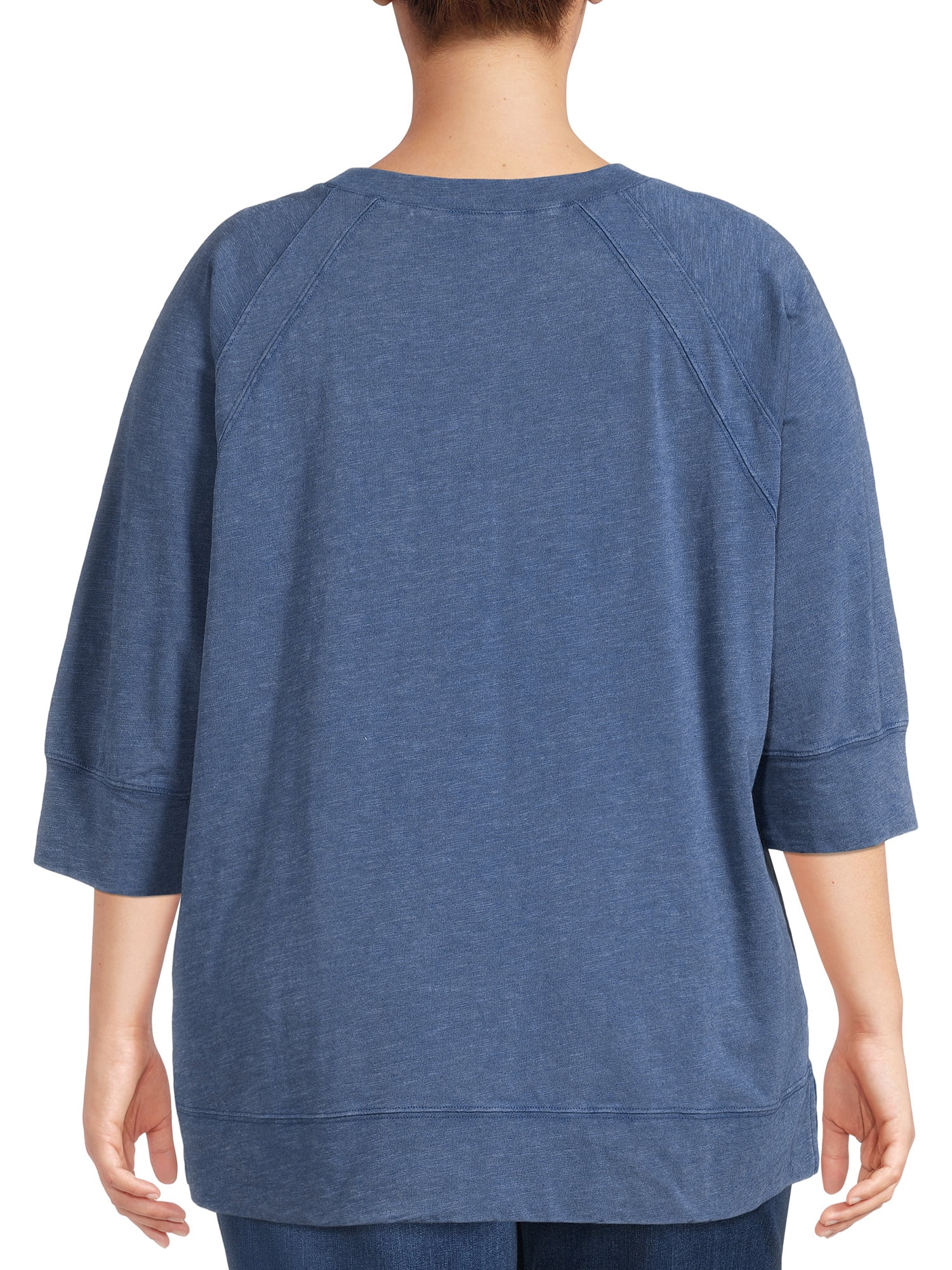 Terra & Sky Women's Plus Size Acid Wash Double Raglan T-Shirt