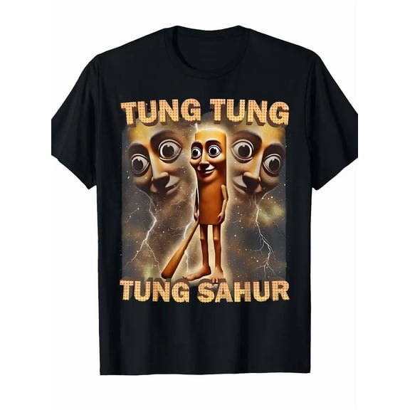 Men's Funny Tung Tung Sahur Meme Graphic T-Shirt - Crew Neck Short Sleeve Tee with Sleeping, Double-Needle Stitching - Casual Everyday Shirt for Morning Routine, Lazy Days