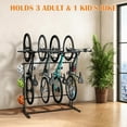 thumbnail image 2 of Bike Rack Garage Floor Bike Storage Stand with 6 Hooks, Indoor Vertical Bicycle Organizer for 3 Adult Mountain/Road &1 Kids Bikes, Max Tire Width 2.6”, Black, 2 of 8