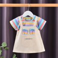 thumbnail image 1 of XIMIN Nouvelle Robe d'Été à Imprimé Rayé Arc-en-Ciel à Manches Courtes, Col Rond, Mignonne, Dessin Animé, Mode, Robe pour Fillette, Petite Robe de Fête et de Concours pour Bébé Fille (4-5 Ans, Jaune), 1 of 5