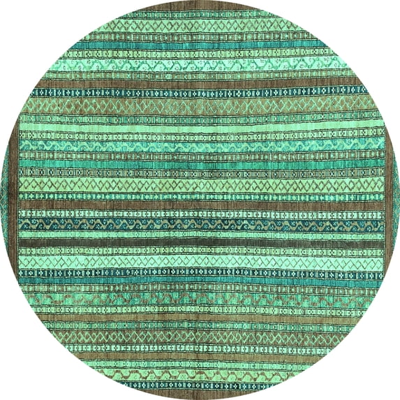 Ahgly Company Indoor Round Abstract Turquoise Blue Modern Area Rugs, 8' Round