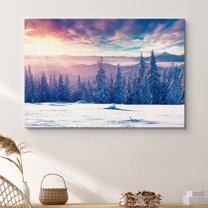 PixonSign Canvas Print Wall Art Snowy Forest & Mountains Nature Wilderness Photography Realism Rustic Landscape Colorful Multicolor Ultra for Living Room, Bedroom, Office - 16"x24"