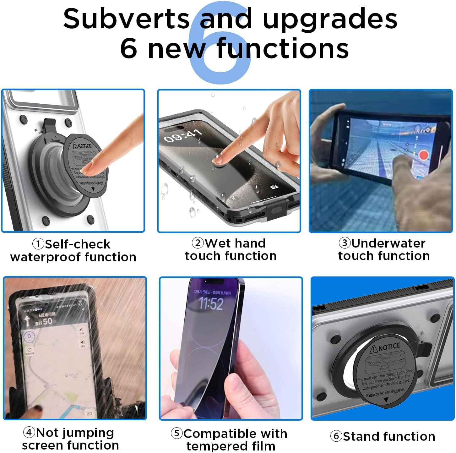KOMI Waterproof Phone Case,Universal Self-Check Function Underwater Pouch Dry Bag with Type C Plug Beach Travel Essentials Snorkeling for iPhone 15/Samsung S24/LG,Google/Xiaomi/Motorola/Android