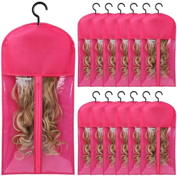 12 count Wig Storage Bags With Hanger - Hair Extension Holder for Multiple Wigs, Extensions & Accessories