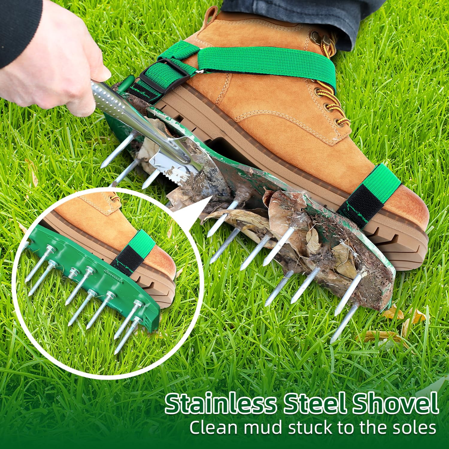 Lawn Aerator Shoes For Grass: Free-installation Aeration With Stainless Steel Shovel  Heavy Duty Spike Aerating Sandals Tool Yard Patio Garden
