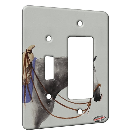 KuzmarK™ 2 Gang Single Toggle / Single Duplex Rocker Wall Plate - Dappled Gray Quarter Horse Art by Denise Every