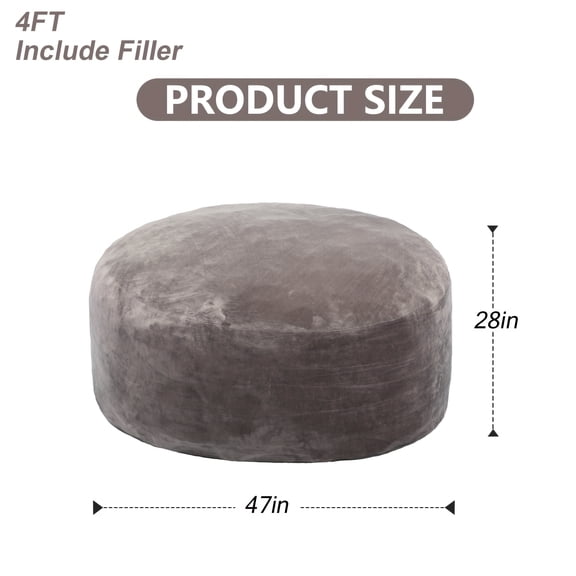 3/4/5/6ft Memory Foam Bean Bag Chair for Adults - Dutch Velvet & Flannel Cover, Machine Washable, Vacuum Packed for Living Room Bedroom