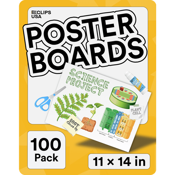 E-CLIPS USA White Poster Board 11”x14” Poster Board for Presentations & School Supplies, 100-Pack