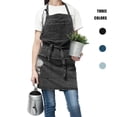 thumbnail image 1 of Delantal de mezclilla con 5 bolsillos para cocinas, delantales de peluquero para mujeres y hombres, delantal de mezclilla con pechera ajustable para trabajo de cafetería de artes, 1 of 5