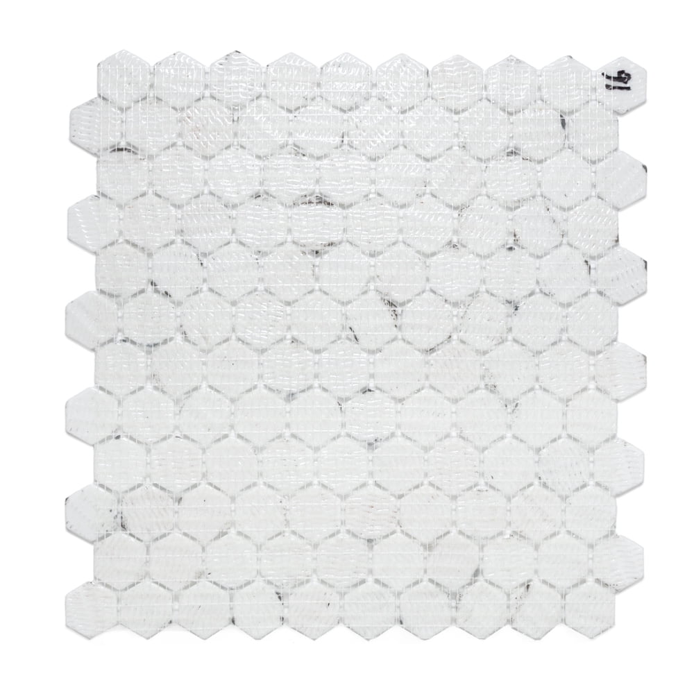 The Tile Life Eterna Hex 4" x 4" Hexagon Calacatta Blue Matte Glass Mosaic Tile Sample 1 Piece