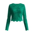 thumbnail image 7 of Womens Tshirts Lace Trim Long Sleeve Crop Top Slim Fit Crewneck Tops for Women Trendy Green L, 7 of 7