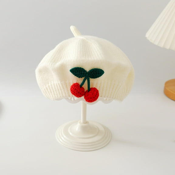 Baby Girl Beret, Pink Knit Crochet Beret for Newborn Infant, Cute Princess Photo Prop Hat for Photography, Family Photos and Special Occasions White