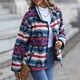 thumbnail image 4 of Womens Aztec Print Shacket, Geometric Patterns Fashionable Warm Round Neck Fleece Short Jackets  For Leisure For Outdoor ANGGREK Azul M, 4 of 8
