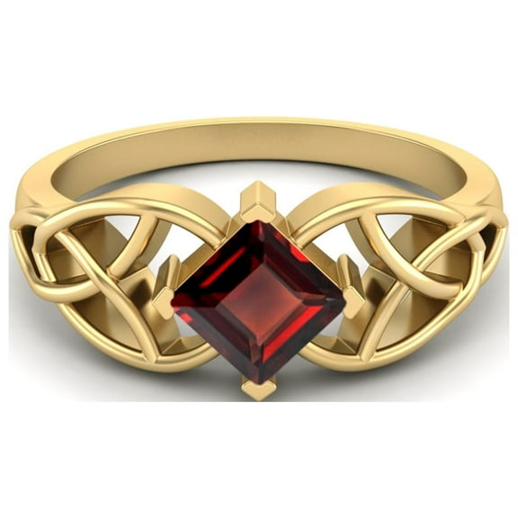 Mooneye 5mm Square Garnet 925 Sterling Silver Gold Vermeil Celtic Women Valentines Day Gifts Ring