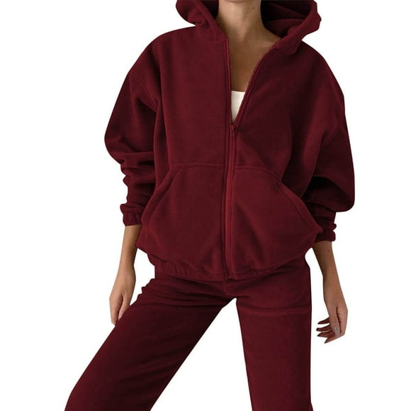 HBFAGFB Pantsuits for Women Casual Tracksuit Zip up Hoodie Sweat Pants Women Jogging Suits Sets Red Size M
