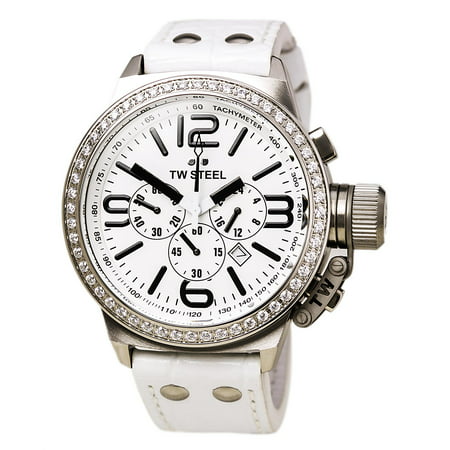 TW Steel TW10R Men's Canteen White Dial White Leather Strap Chronograph Crystal Watch